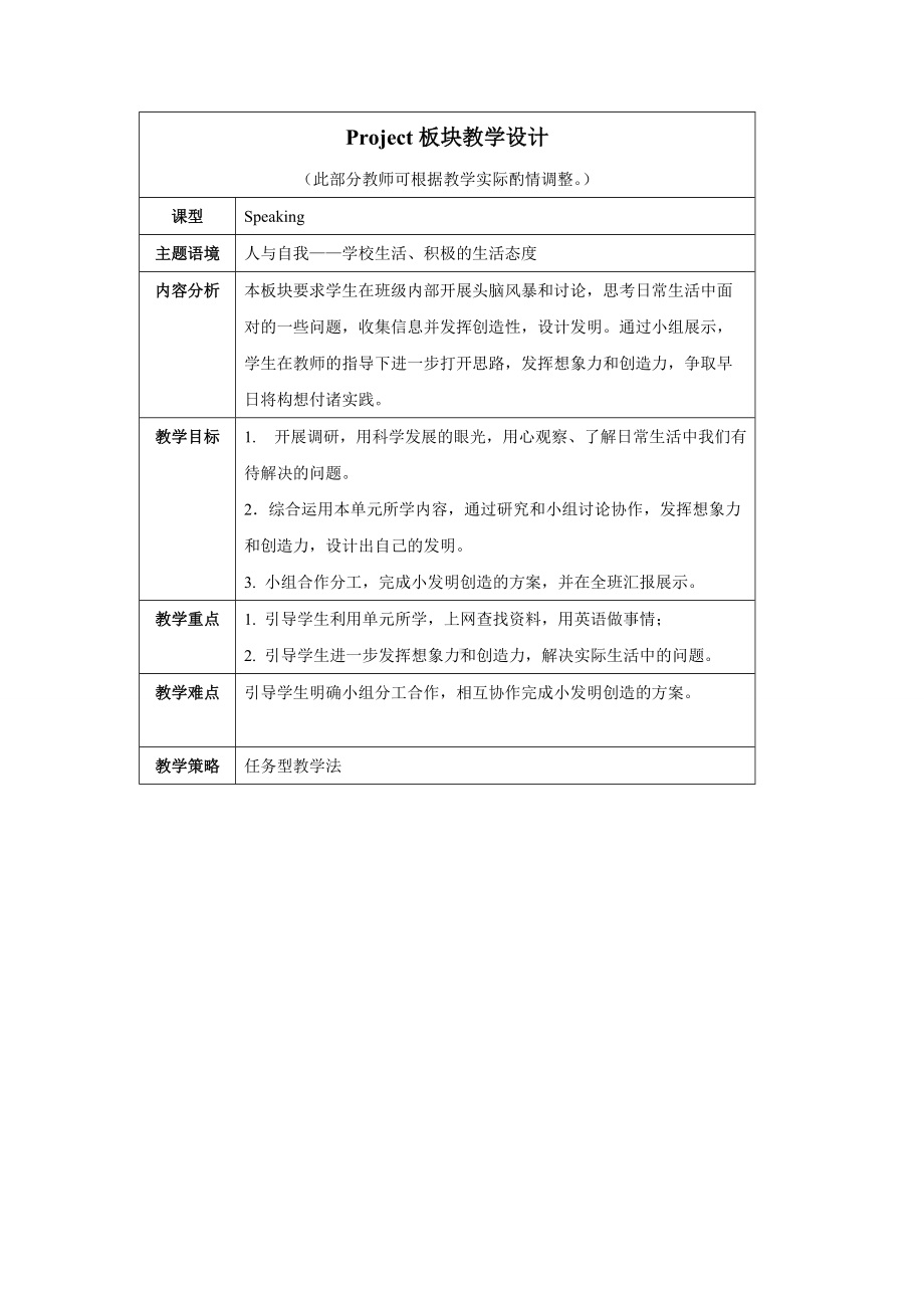 Unit 3 Project 教案-（2019）新外研版高中英语必修第三册.doc_第1页