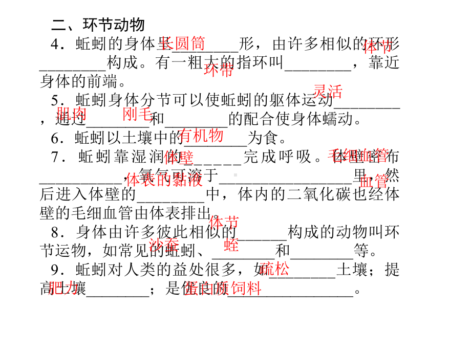 人教版八年级生物上册5.1.2《线形动物和环节动物》习题课件.ppt_第3页