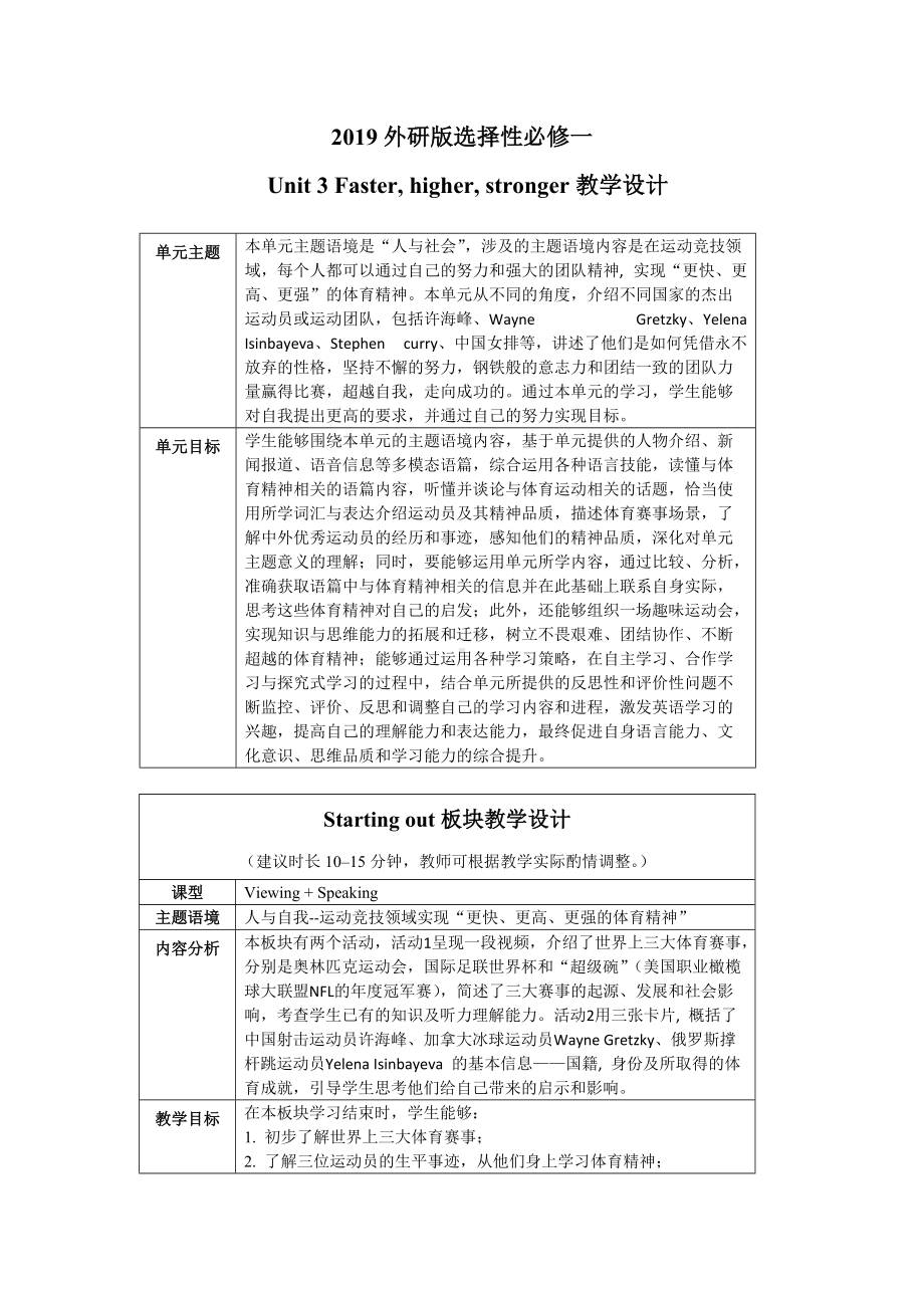 Unit 3 Starting out 教案-（2019）新外研版高中英语选择性必修第一册.doc_第1页