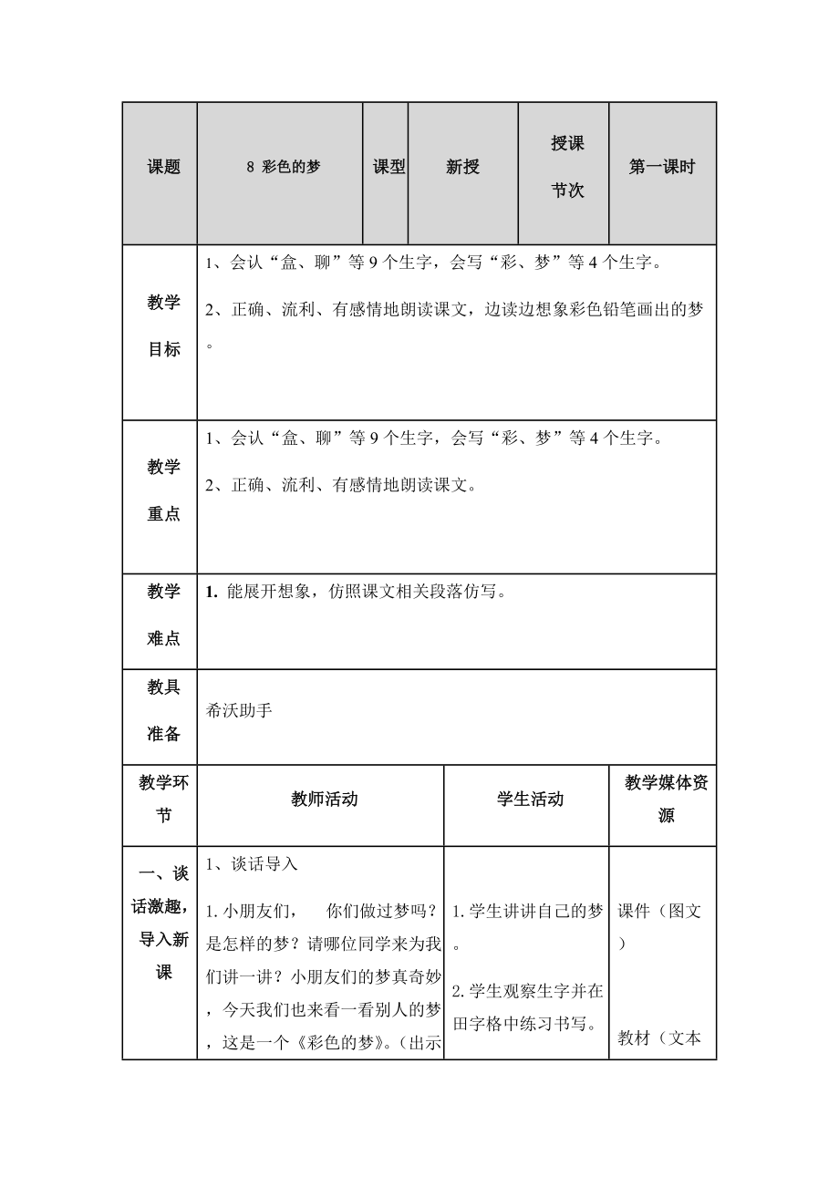 《彩色的梦》教学设计.docx_第1页