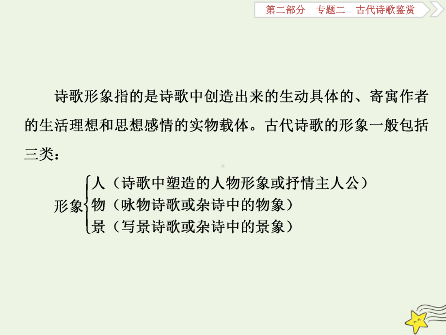 2020高考语文大一轮复习古代诗歌鉴赏3高考命题点一鉴赏诗歌的形象题-人、物、景三类形象要分清课件.ppt_第2页