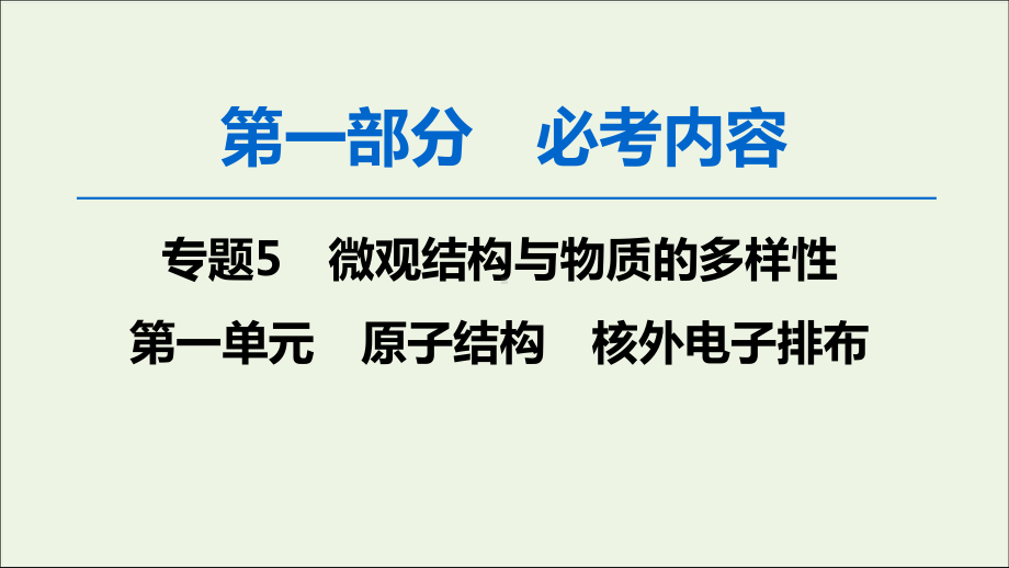 2020版高考化学一轮复习第1部分专题5第1单元原子结构核外电子排布课件苏教版.ppt_第1页