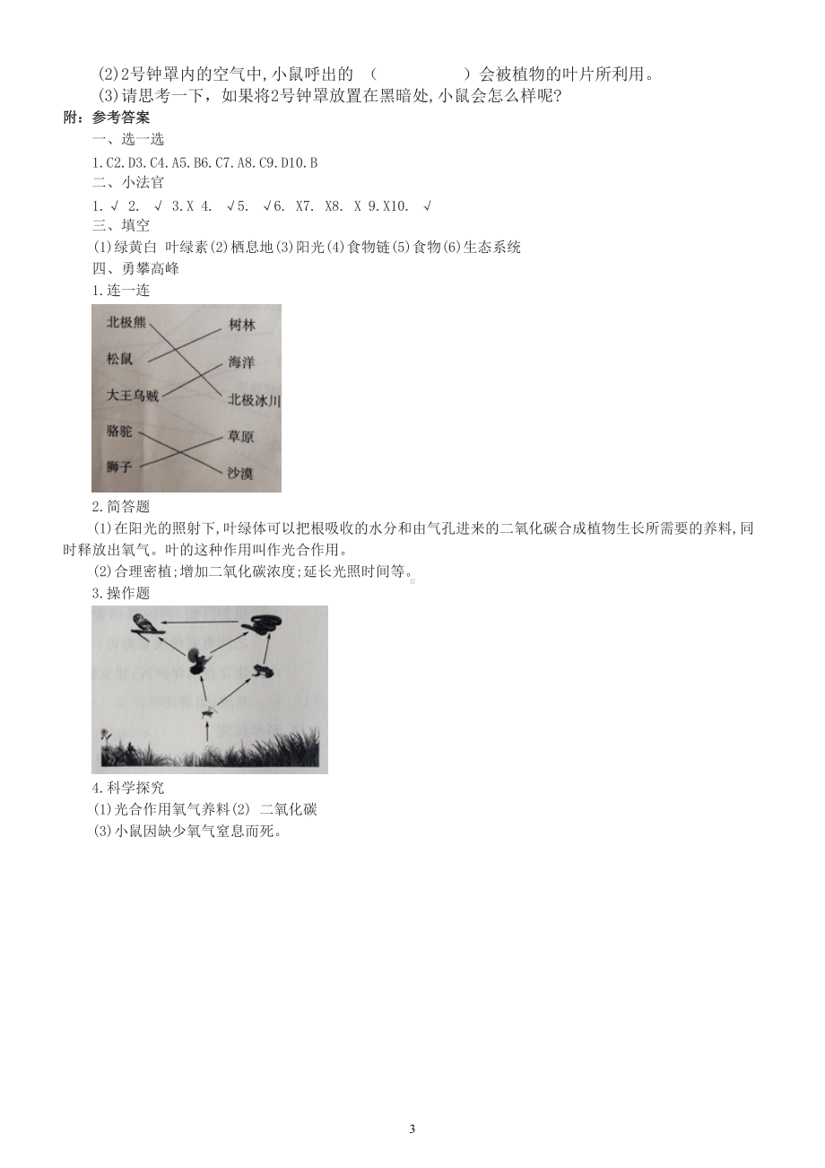 小学科学青岛版六三制五年级下册第五单元《密切联系的生物界》测试题（附参考答案）.doc_第3页