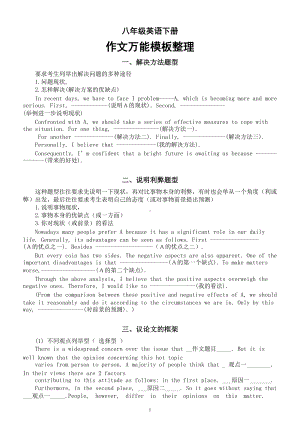 初中英语八年级下册作文万能模板汇总（共9类题型套用进去满分）.doc