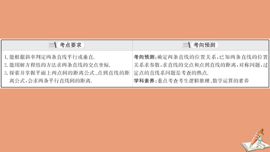 2021版新高考数学一轮复习第九章平面解析几何9.2两条直线的位置关系点到直线的距离课件新人教B版.ppt_第3页