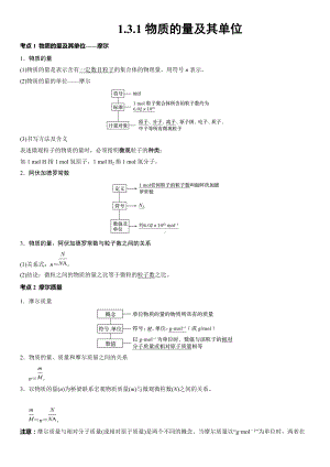 1.3.1化学中常用的物理量-物质的量摩尔质量 讲义-（2019）新鲁科版高中化学必修第一册.doc