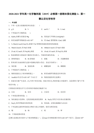 （2019）新鲁科版高中化学高一上学期必修第一册期末强化测验2：第一章认识化学科学.docx