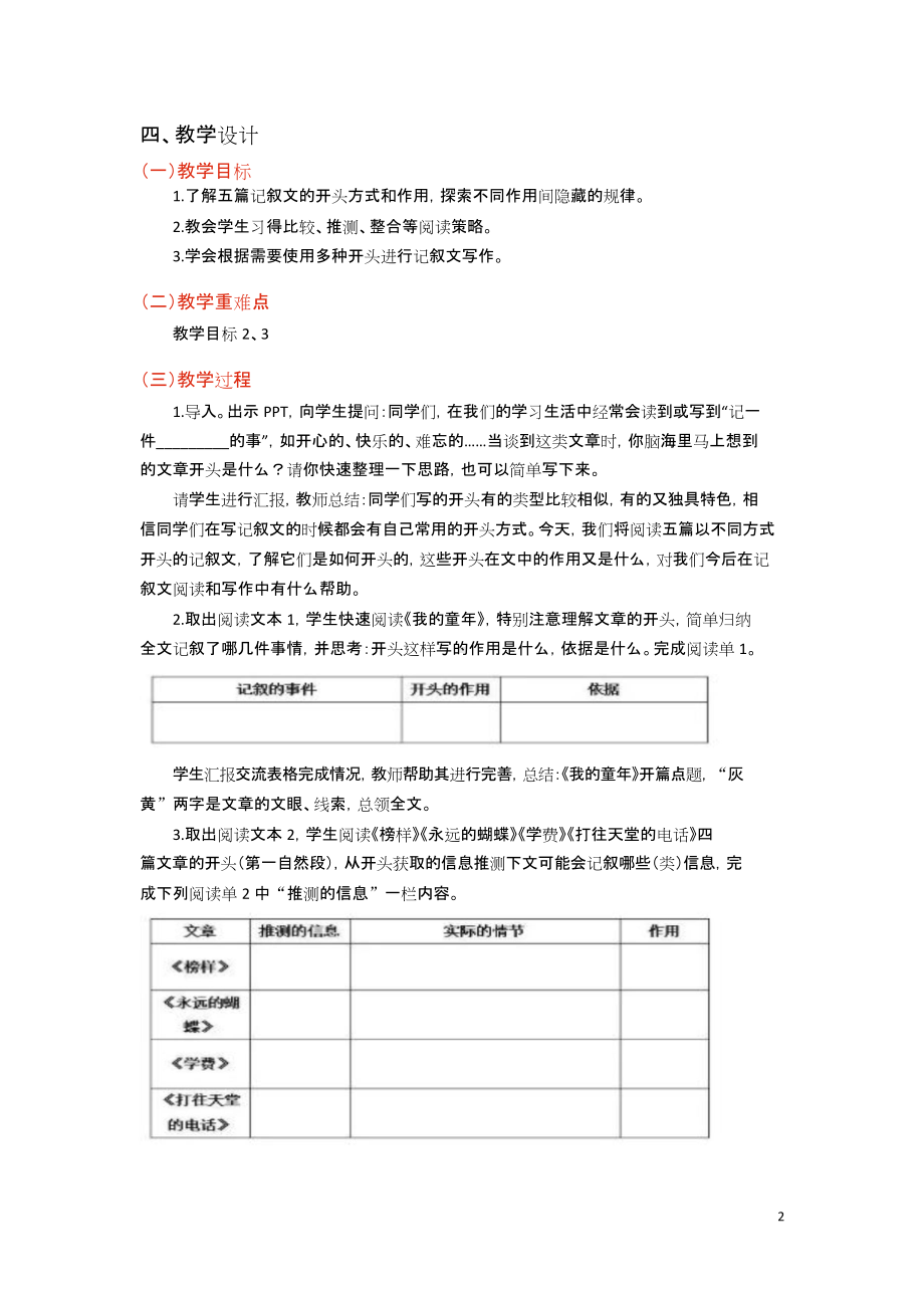 群文阅读教学设计：记叙文中的开头(七年级) 精品教案.doc_第2页