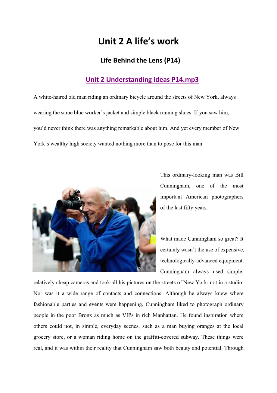 Unit 2 A life's work Life Behind the Lens P15 ppt课件（含音频）-（2019）新外研版高中英语选择性必修第三册.rar