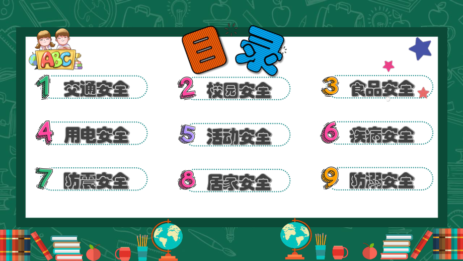 卡通清新可爱小学生开学第一课安全行为习惯养成教育主题班会PPT模板课件.pptx_第3页