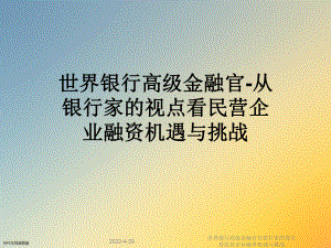 世界银行高级金融官从银行家的视点看民营企业融资机遇与挑战课件.ppt