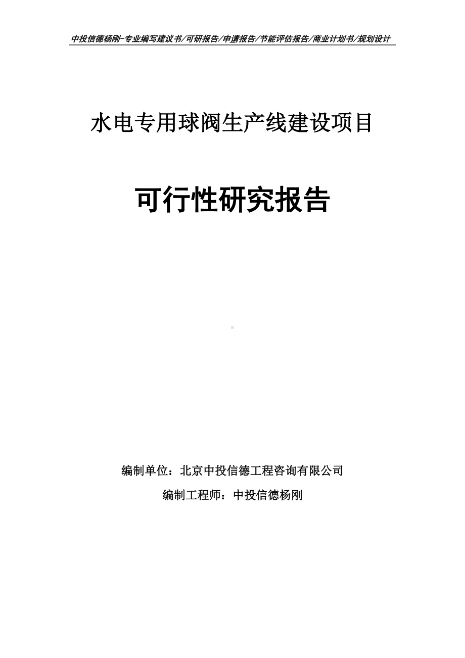 水电专用球阀生产项目可行性研究报告申请建议书案例.doc_第1页