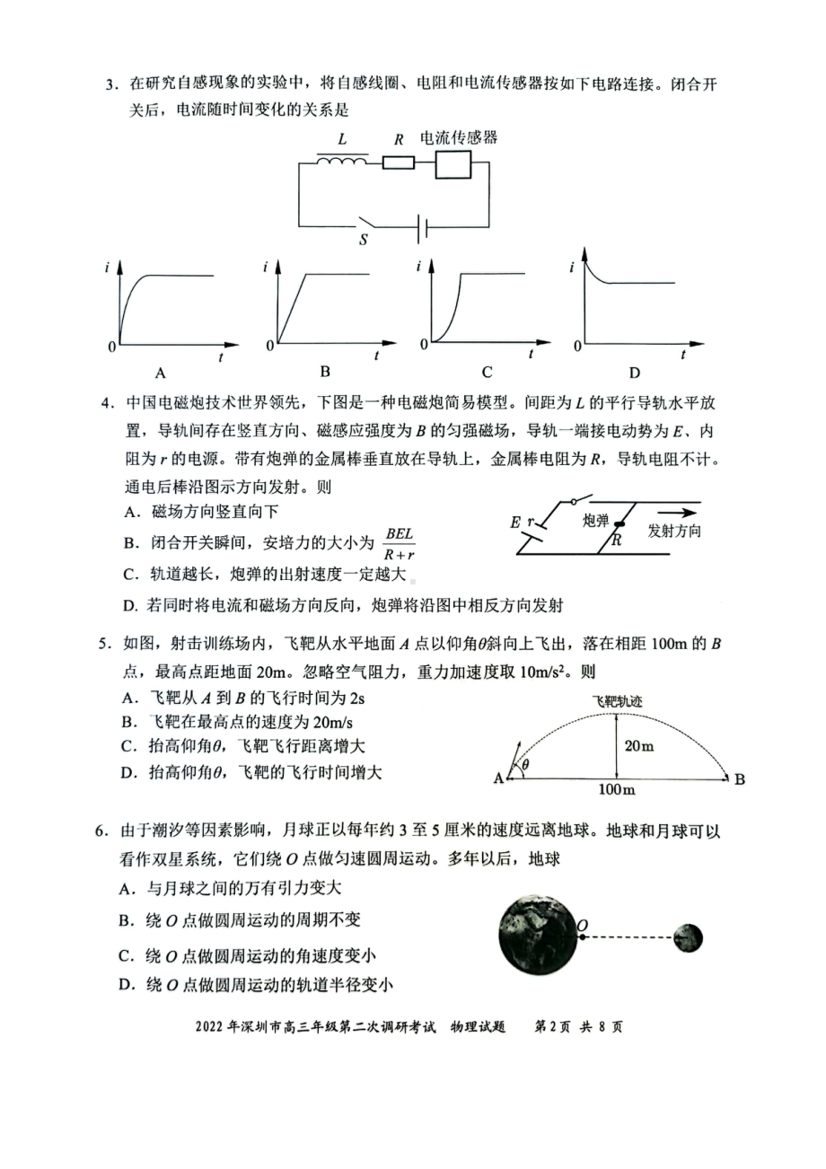 广东深圳市2022届高三物理二模试卷及答案.pdf_第2页