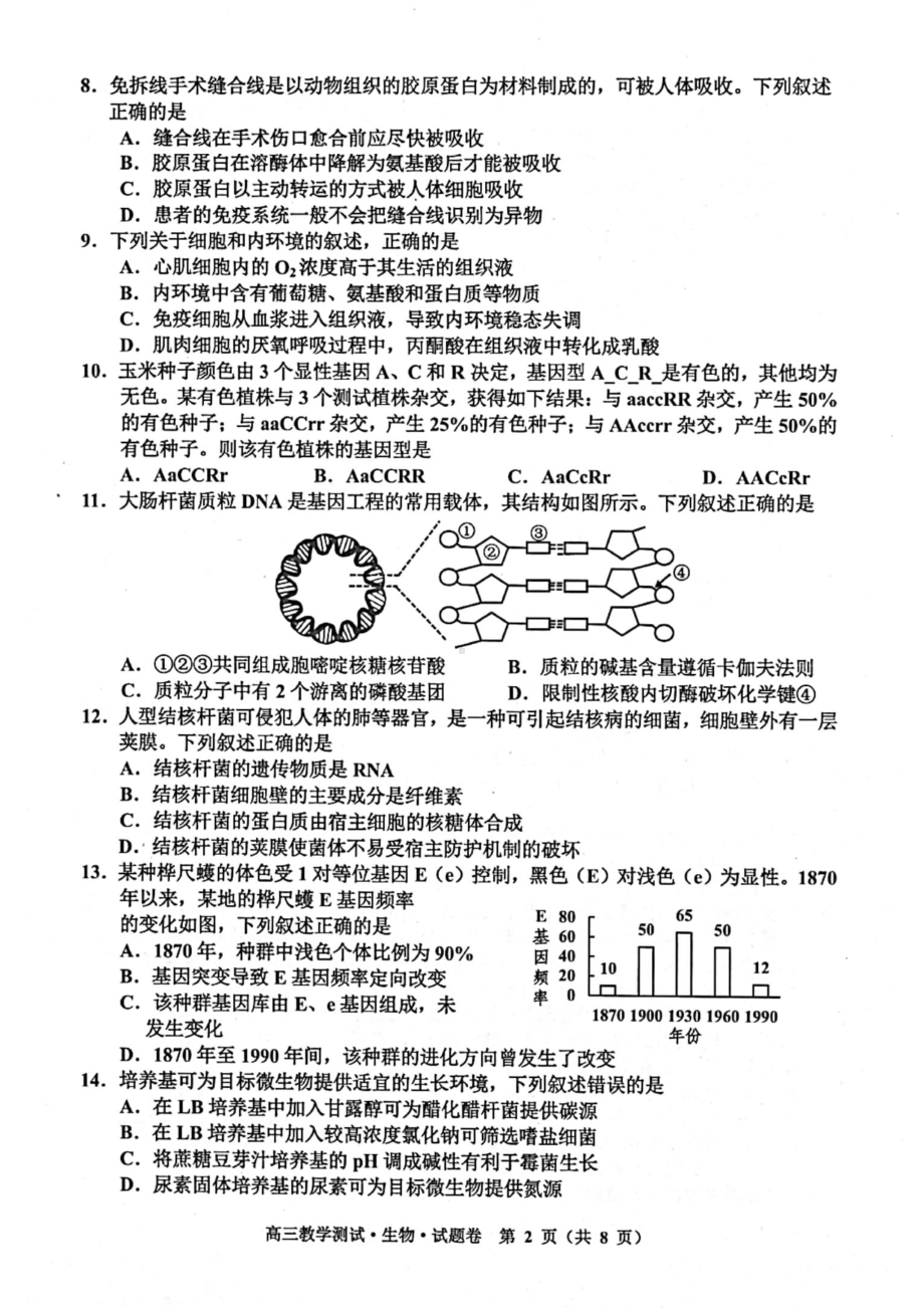 浙江省嘉兴市2022届高三生物二模试卷及答案.pdf_第2页