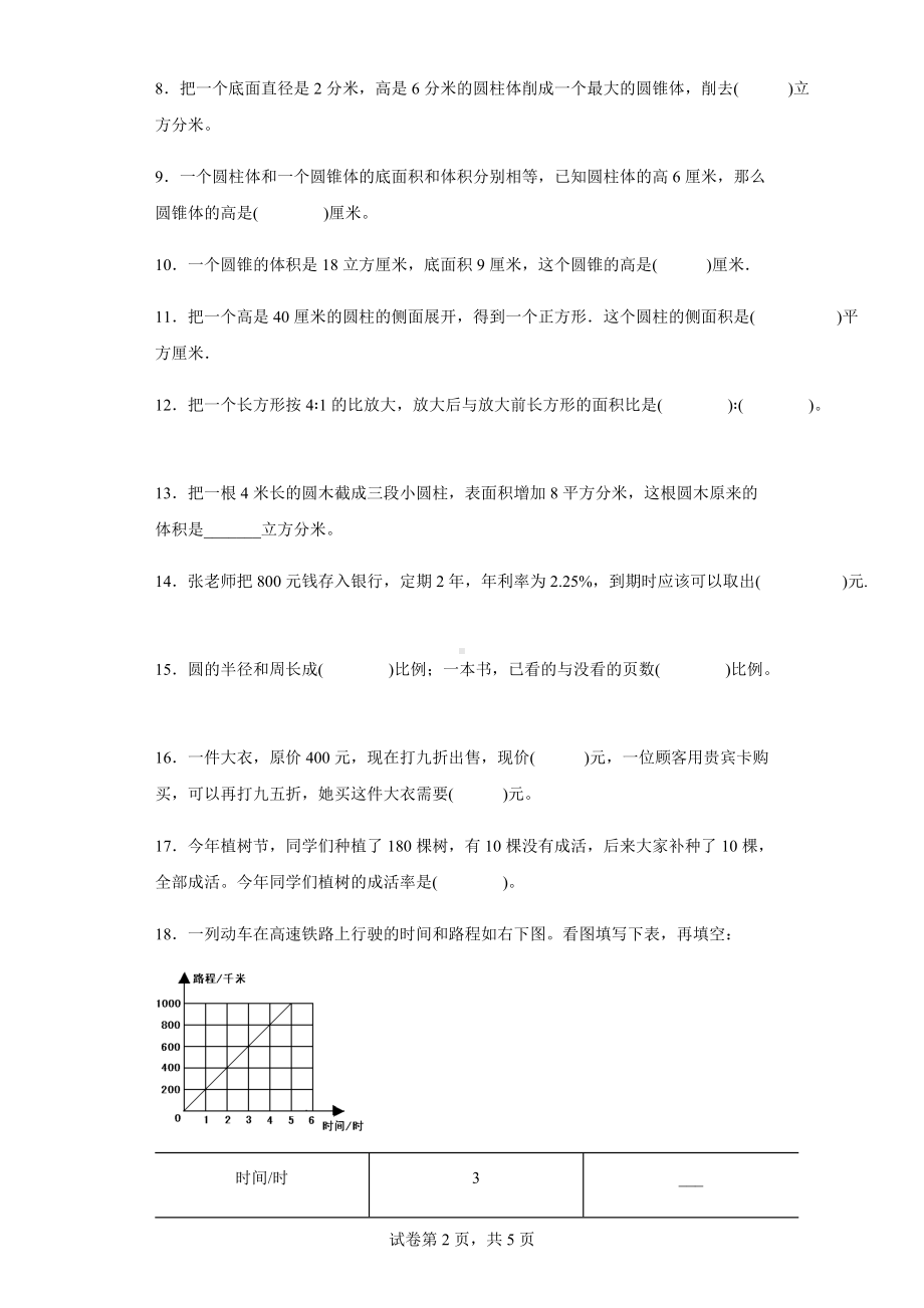 2021-2022学年苏教版六年级下册4月考数学试卷.docx_第2页