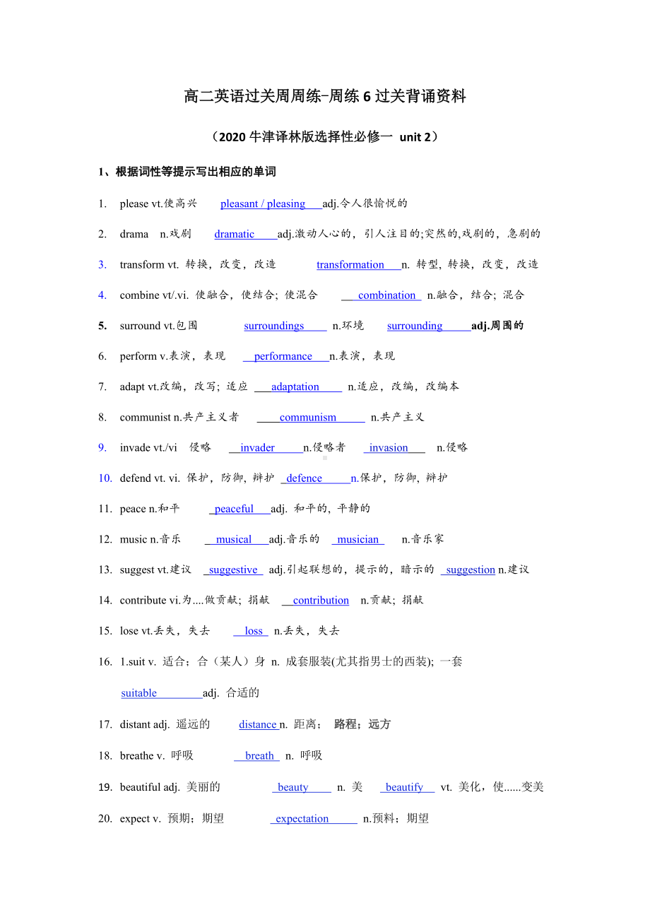 周练训练6（Unit 2 过关背诵）-（2020）新牛津译林版高中英语选择性必修第一册.docx_第1页