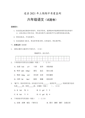 （部编）统编版六年级下册语文期中质量监测试卷（含答案）.docx