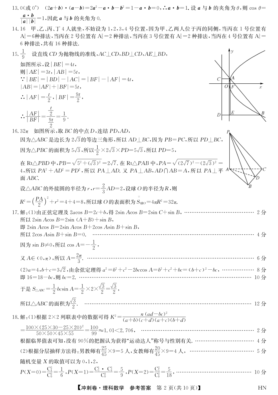 2022届安徽省高考冲刺卷（一）数学（理）答案.pdf_第2页