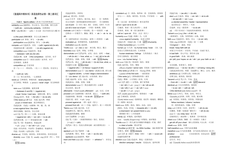 Unit 2 Sports culture（共81个生词和短语）-（2020）新牛津译林版高中英语高二选择性必修二.doc_第1页