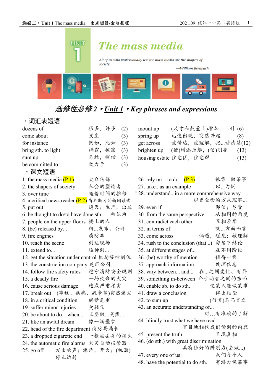 Unit 1 单元短语汇编与金句精析-（2020）新牛津译林版高中英语高二上学期选择性必修第二册.doc_第1页