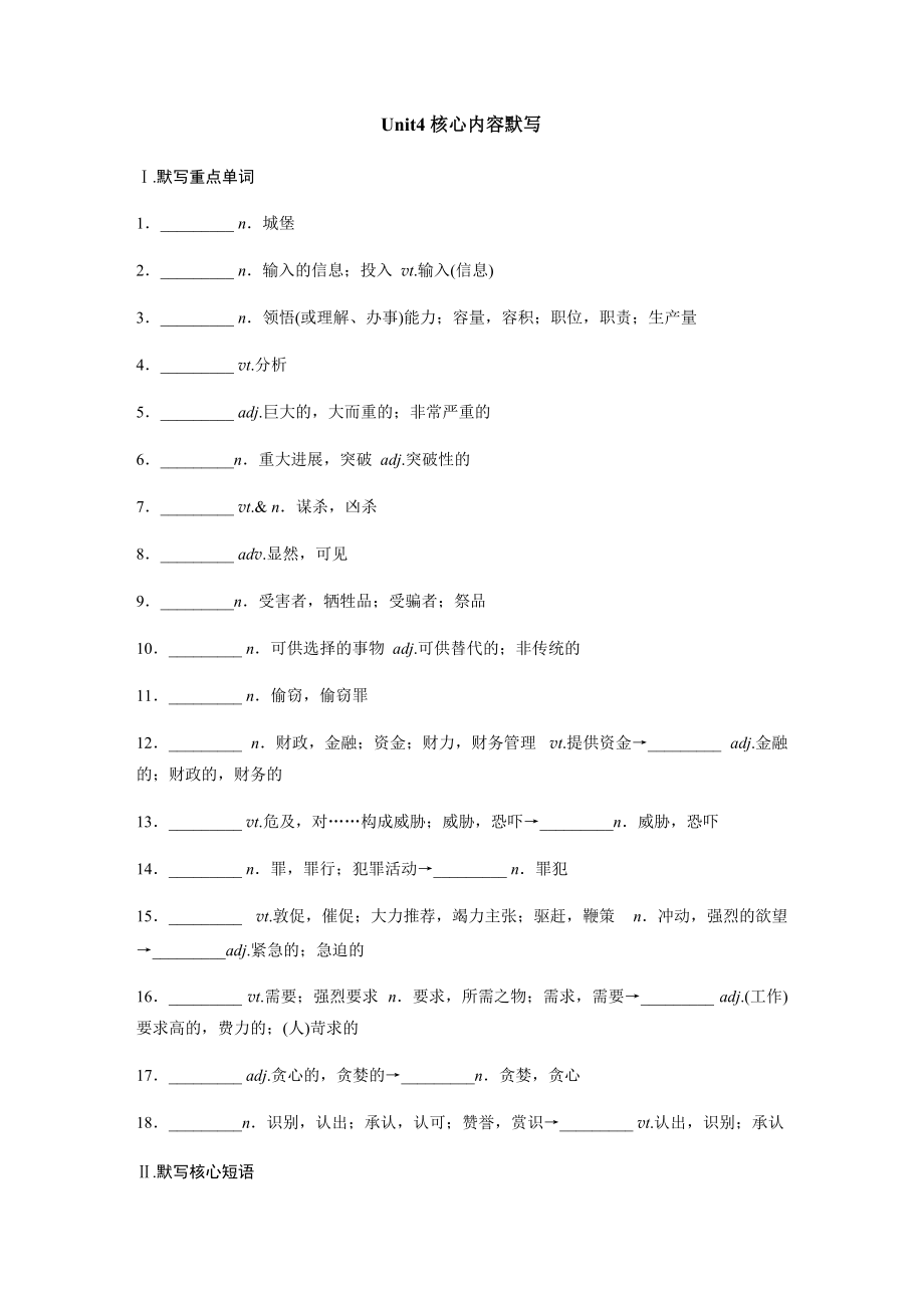 Unit 4 核心内容默写（2020）新牛津译林版高中英语选择性必修第二册.docx_第1页