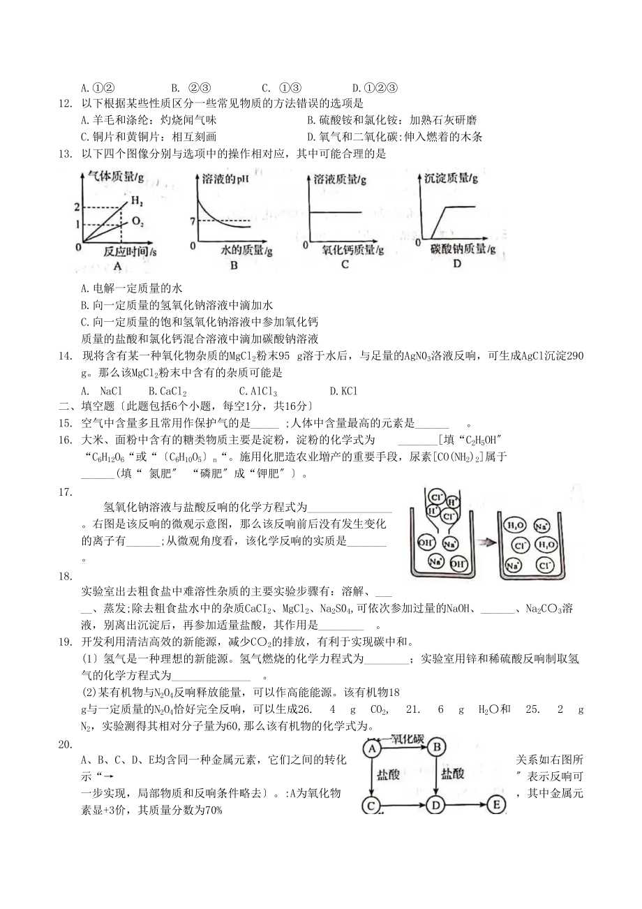 2021年河南濮阳中考化学真题及答案（Word版）.doc_第2页