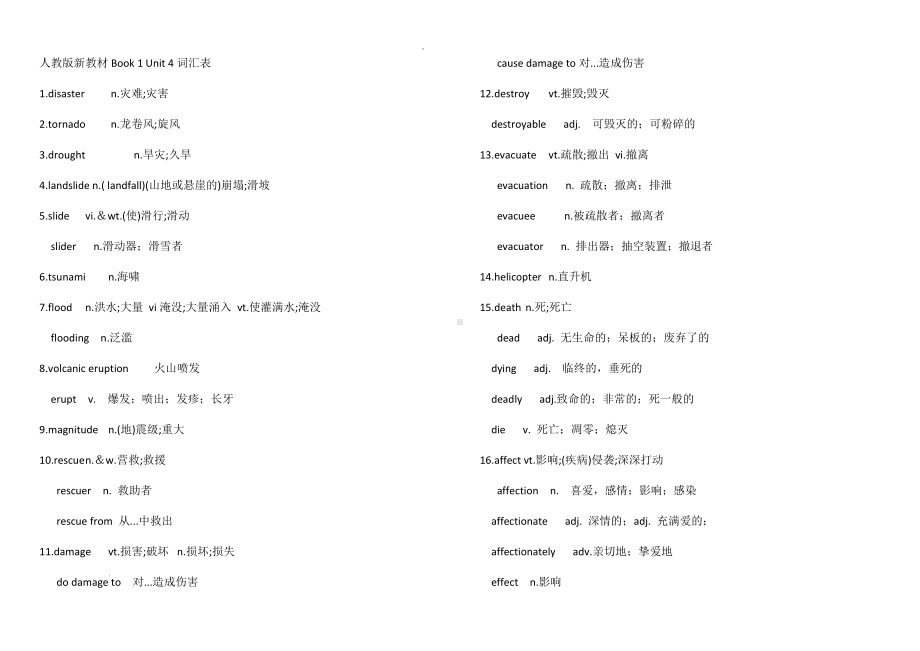 Unit 4 单词简要讲义-（2019）新人教版高中英语必修第一册高一上学期.docx_第1页