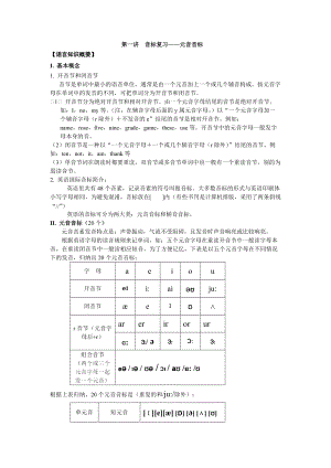 第一讲音标复习 元音音标：衔接学案-（2019）新人教版高中英语必修第一册.doc