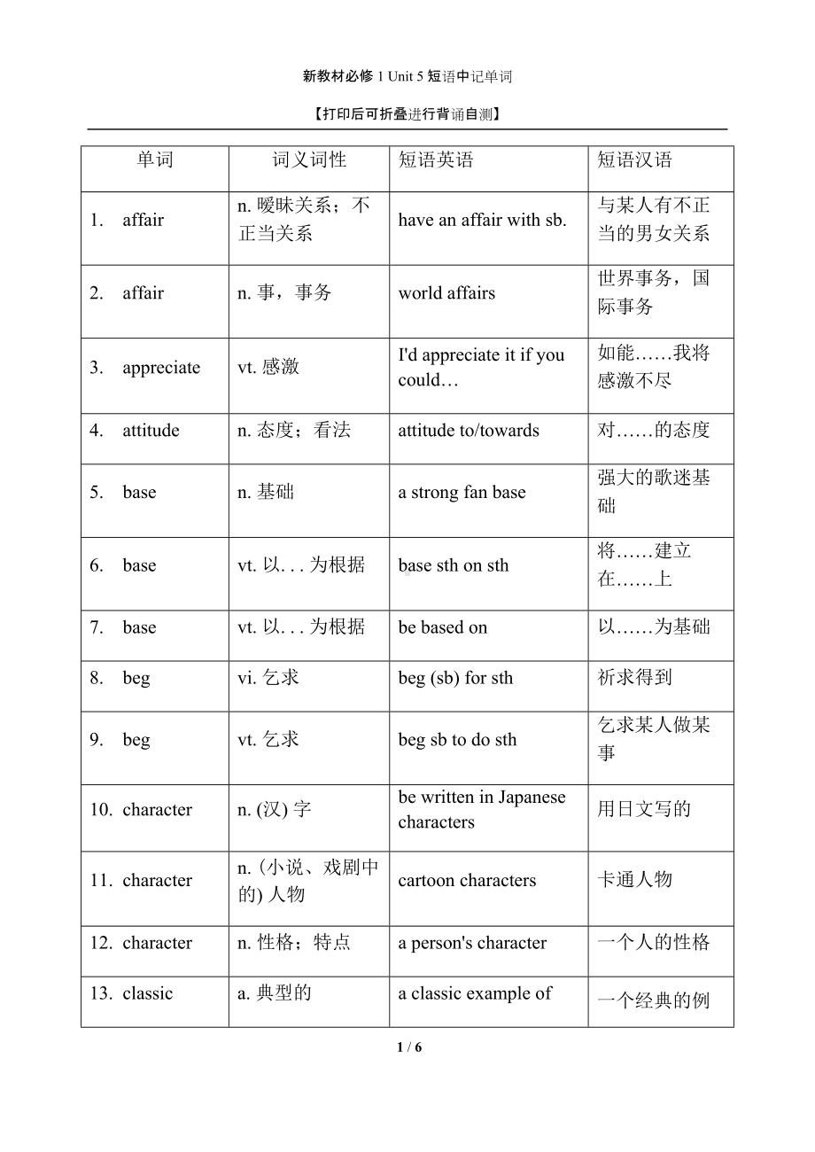 Unit 5 短语中记单词 -（2019）新人教版高中英语必修第一册.docx_第1页