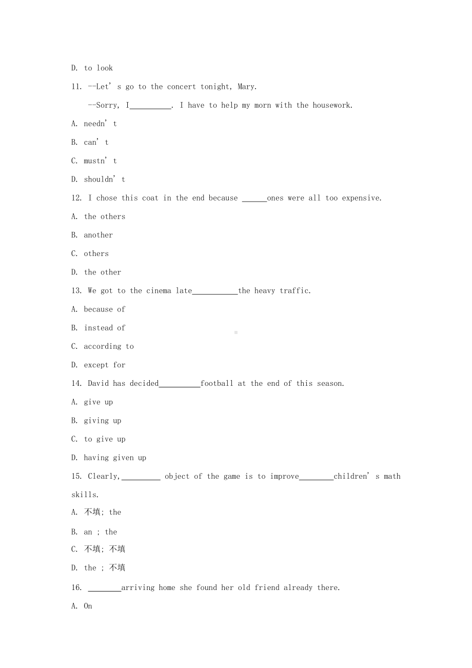 2019年陕西成人高考高起点英语试题及答案.doc_第2页