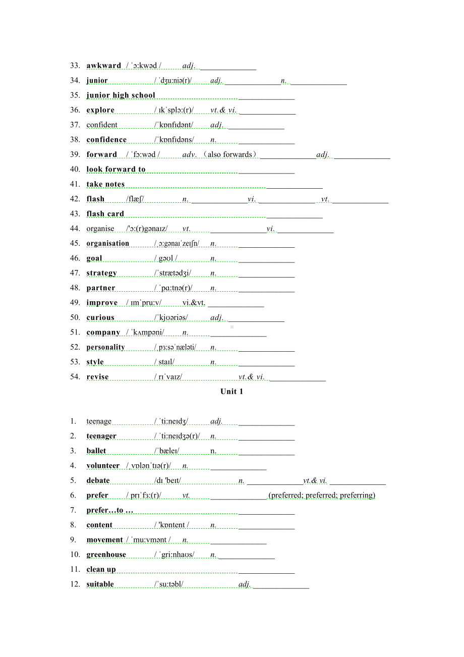 Units 1-5 全册单词默写（英译汉） -（2019）新人教版高中英语必修第一册.docx_第2页