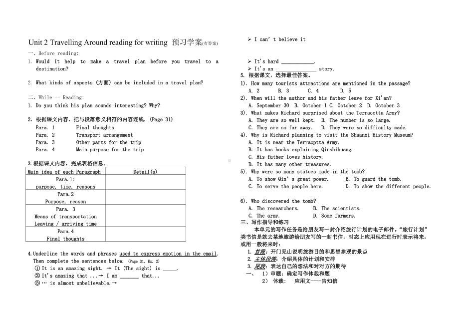 Unit 2 Travelling Around reading for writing 预习学案-（2019）新人教版高中英语高一必修第一册.doc_第1页