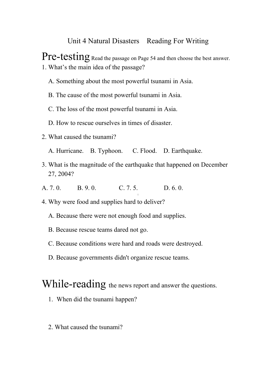 Unit 4 Reading for writing 导学案-（2019）新人教版高中英语必修第一册.docx_第1页