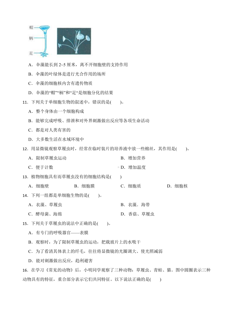 中考科学专题复习：单细胞生物附答案.pdf_第3页