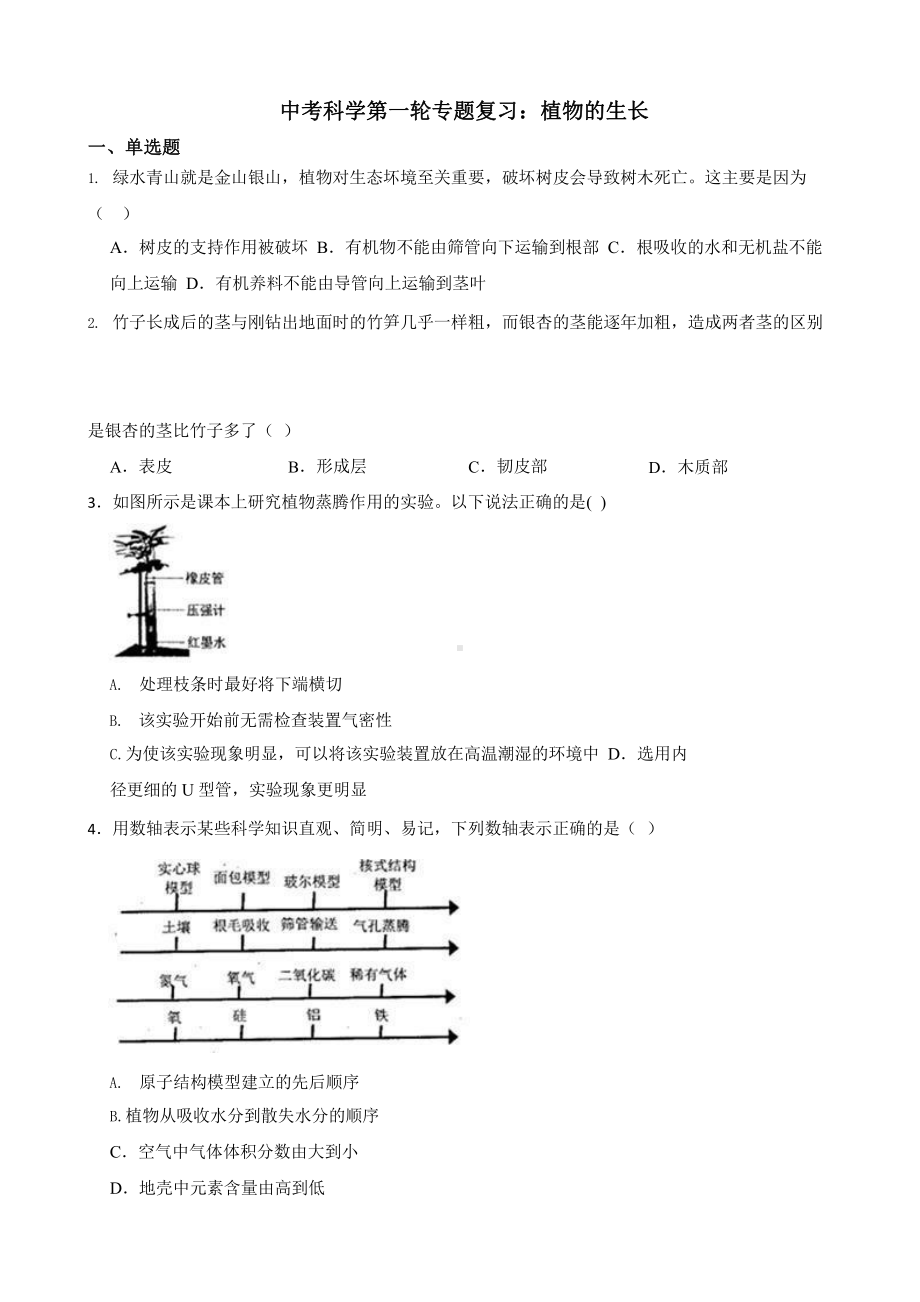 中考科学第一轮专题复习：植物的生长.pptx_第1页