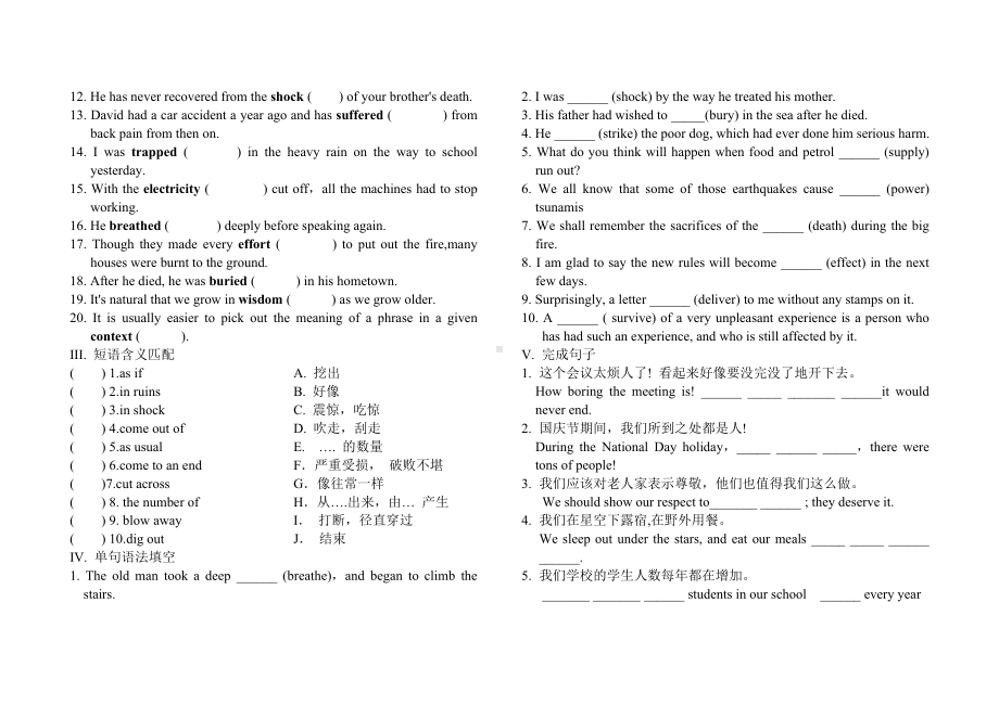 Unit 4 Natural Disasters 重点词汇和短语巩固学习学案-（2019）新人教版高中英语必修第一册高一上学期.doc_第2页