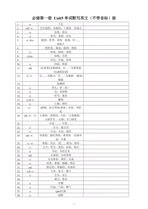 Unit5 单词默写英文（不带音标）表格版 -（2019）新人教版高中英语必修第一册.doc