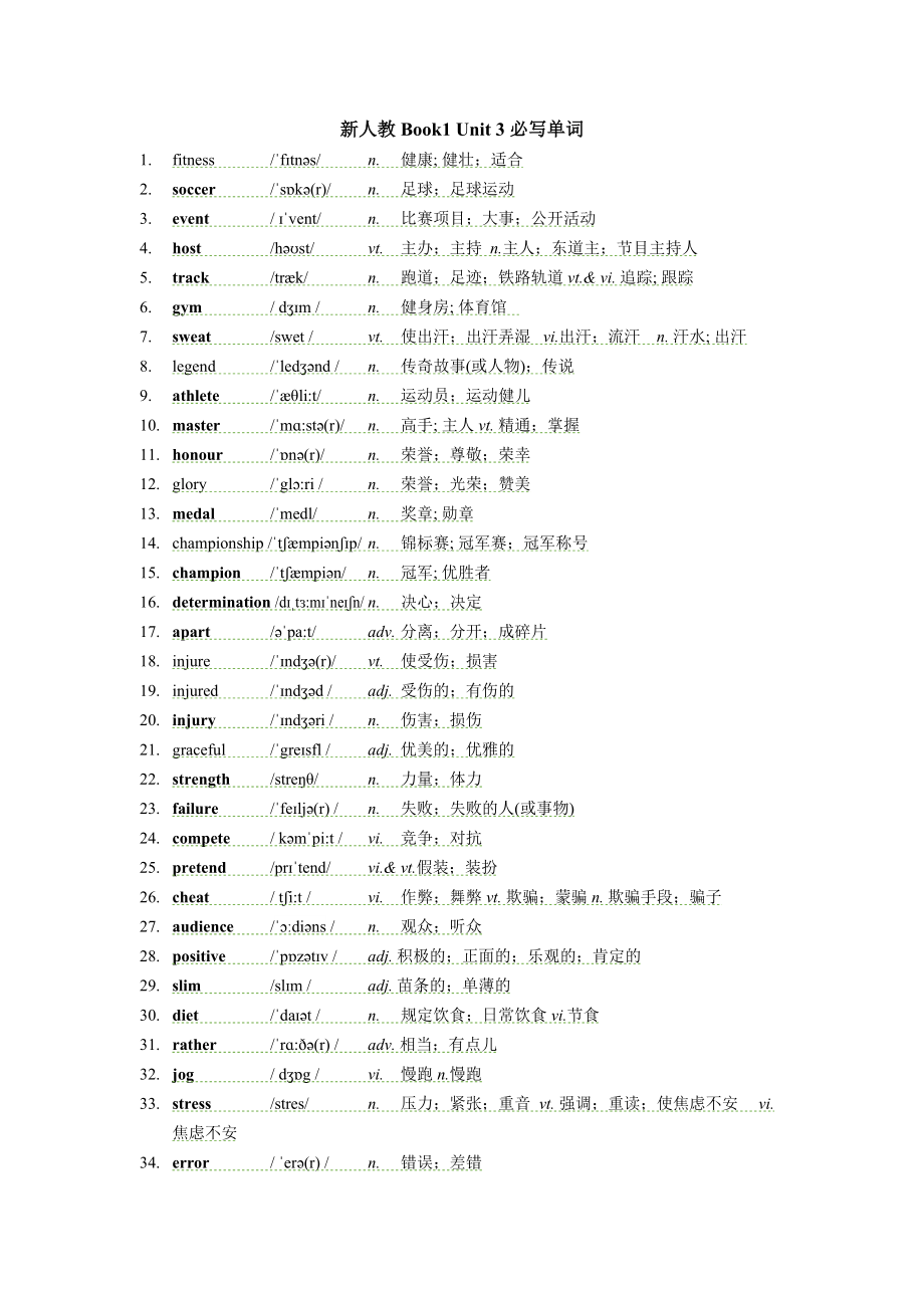 （2019）新人教版高中英语必修第一册Unit3听写单词（含音频）.rar