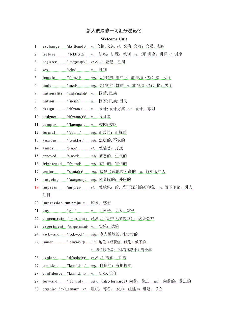 （2019）新人教版高中英语必修第一册Welcome Unit 听写单词（含音频）.rar