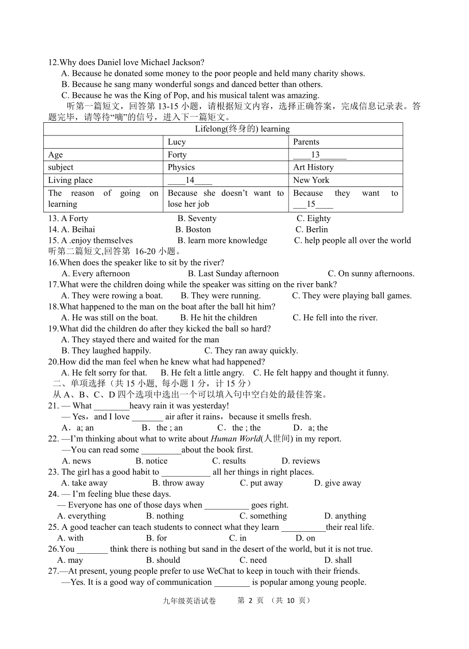 江苏省扬州市邗江区2022届中考一模英语试卷及答案.pdf_第2页