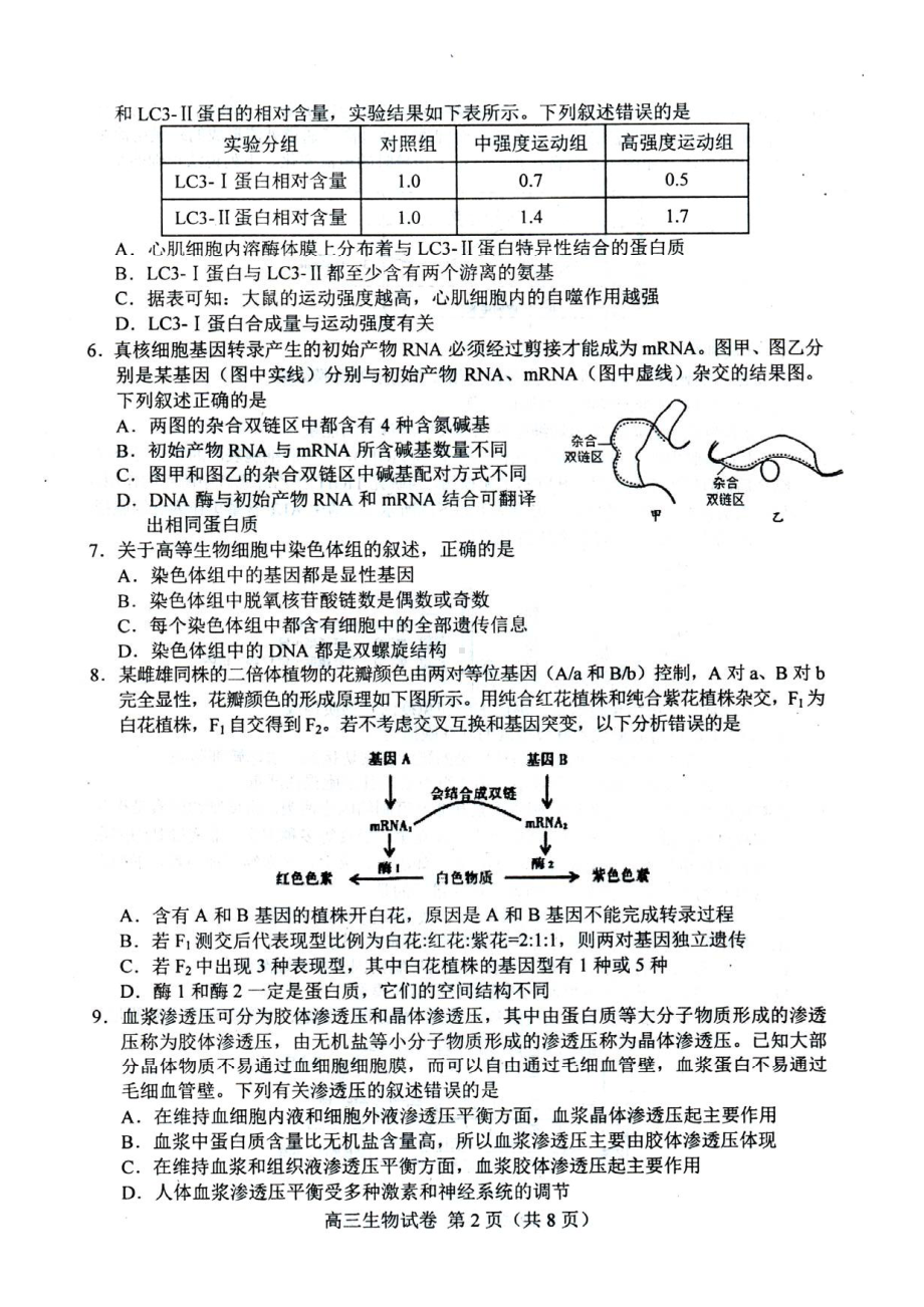 河北唐山市2022届高三生物二模试卷及答案.pdf_第2页