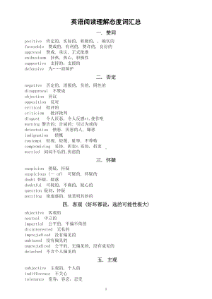 初中英语阅读理解态度词汇总（共八类）.doc