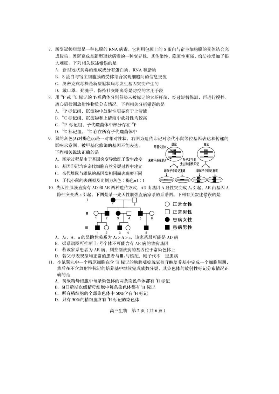 福建省龙岩市2022届高中毕业班第三次教学质量检测生物试题.pdf_第2页