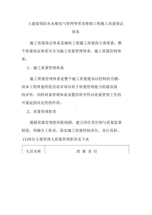 土建装饰防水水暖电气管网等零星维修工程施工质量保证体系.docx