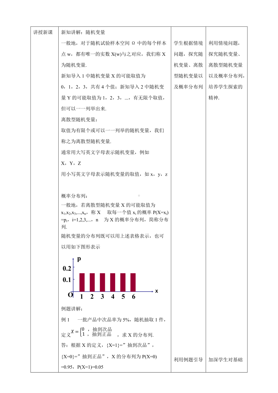 选修三7.2离散型随机变量及其分布列教学设计模板.docx_第3页