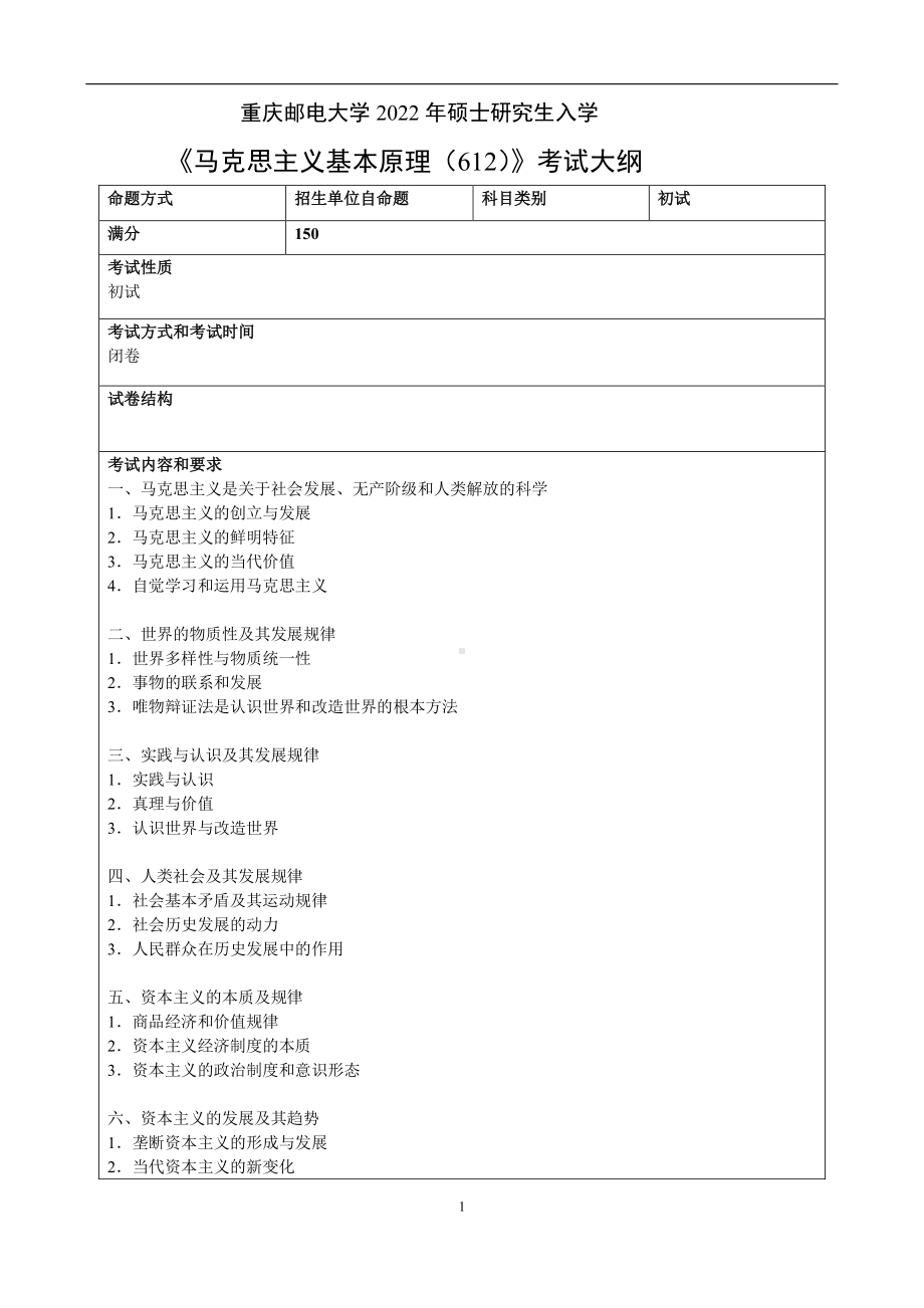 重庆邮电大学考研315马克思初复试专业课考试大纲.pdf_第1页