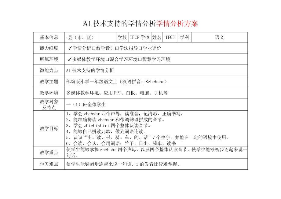 [2.0微能力获奖优秀作品]：小学一年级语文上（汉语拼音：8 zh ch sh r）-A1技术支持的学情分析-学情分析方案+学情分析报告.pdf_第2页