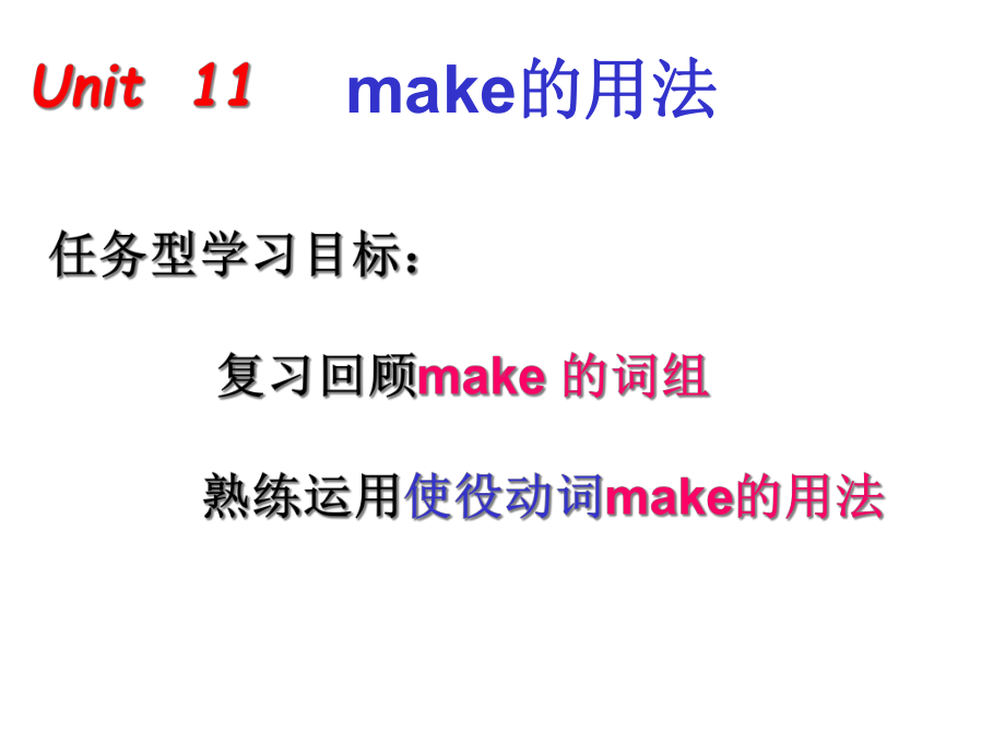 人教版新目标英语九年级Unit11单元复习make的用法课件.ppt_第1页