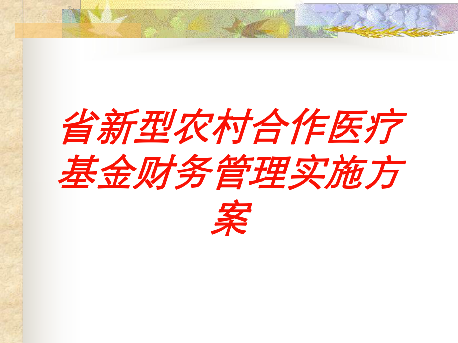 省新型农村合作医疗基金财务管理实施方案培训课件.ppt_第1页