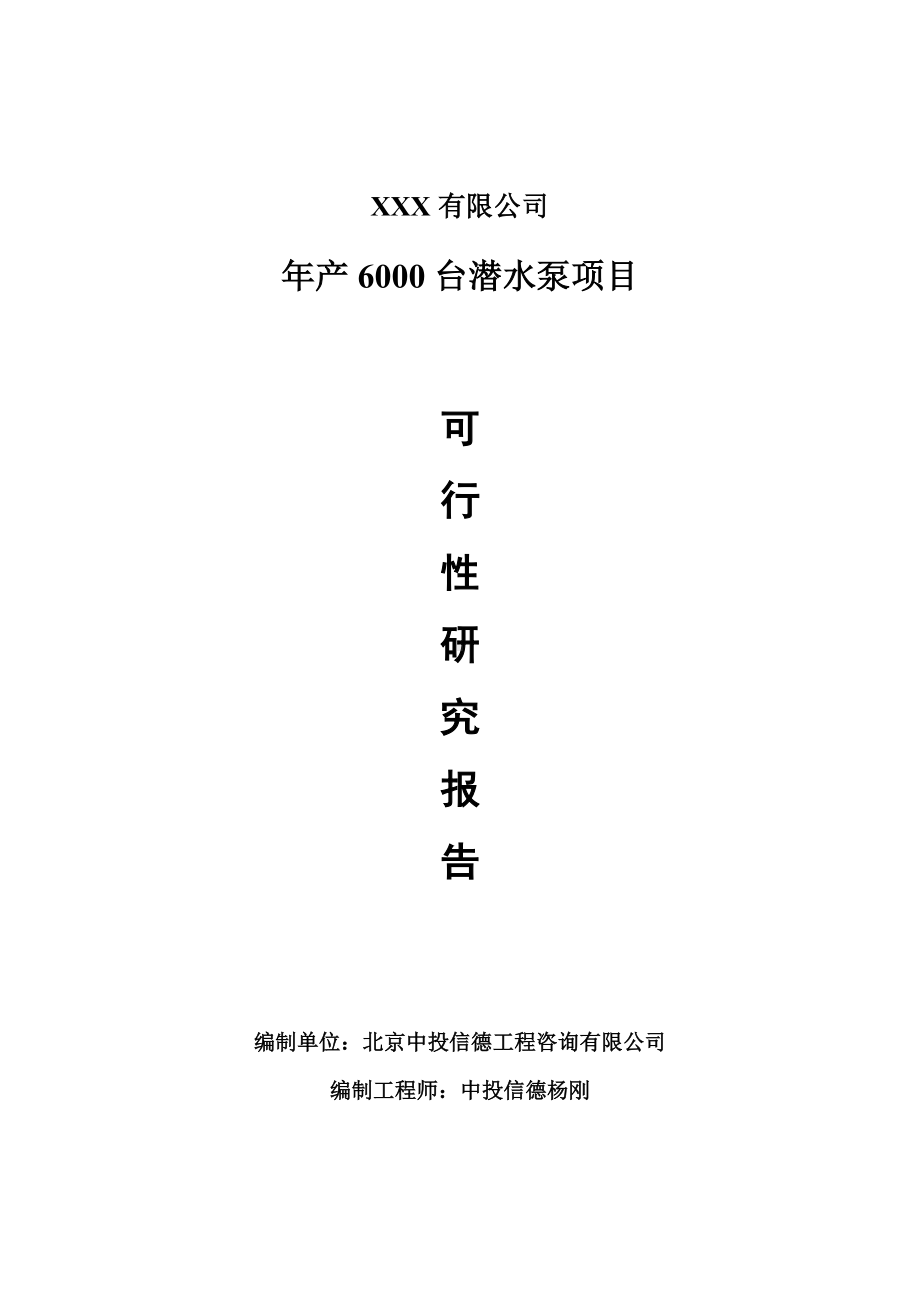 年产6000台潜水泵项目可行性研究报告建议书.doc_第1页